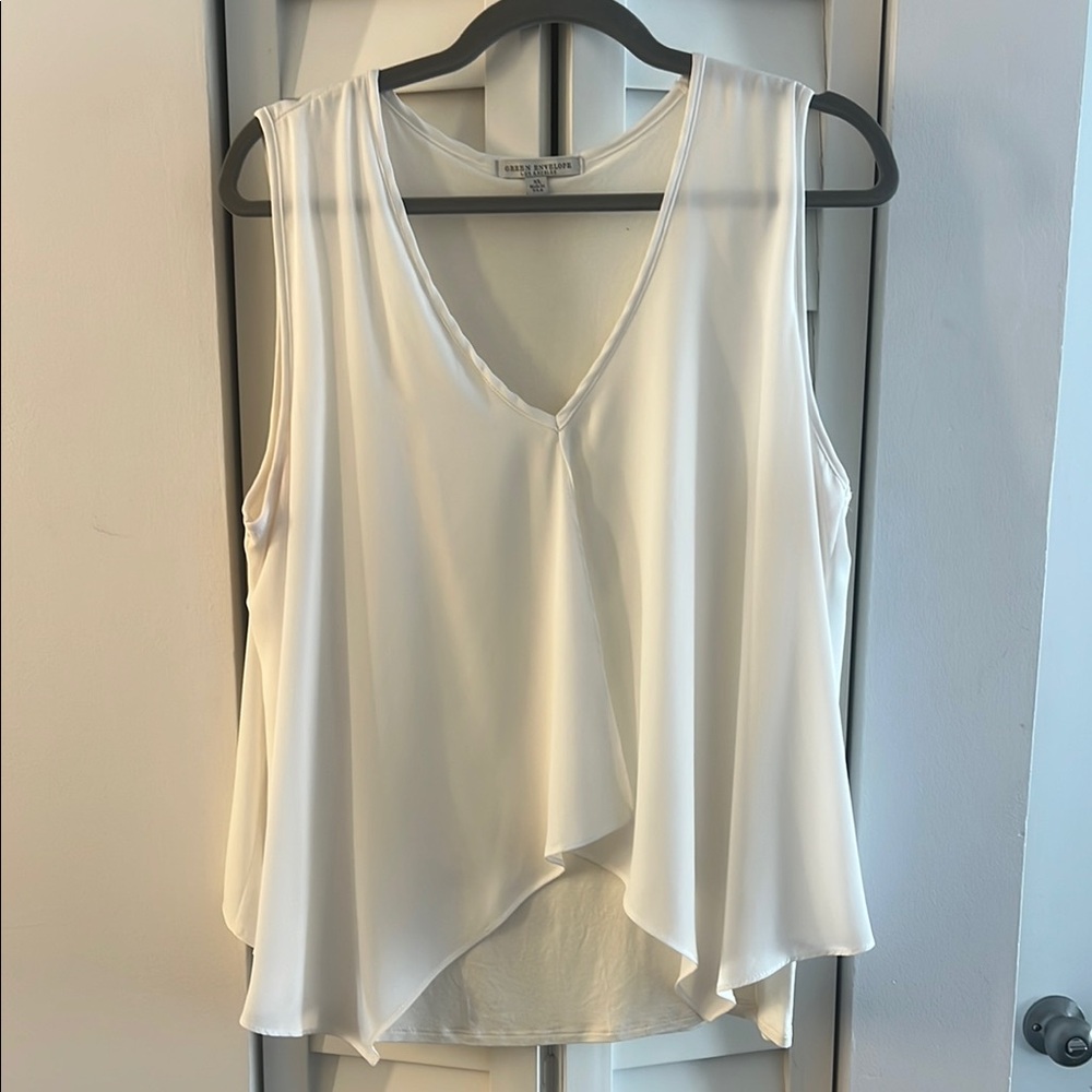 Green Envelope Asymmetrical Cream Blouse